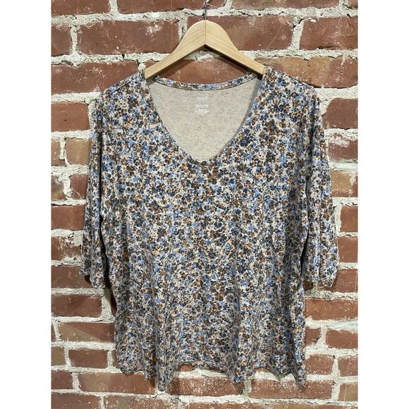 Pure Jill J Jill  Printed Soft V Neck Top Womens Peasant Prairie Floral Size XL - Picture 1 of 3